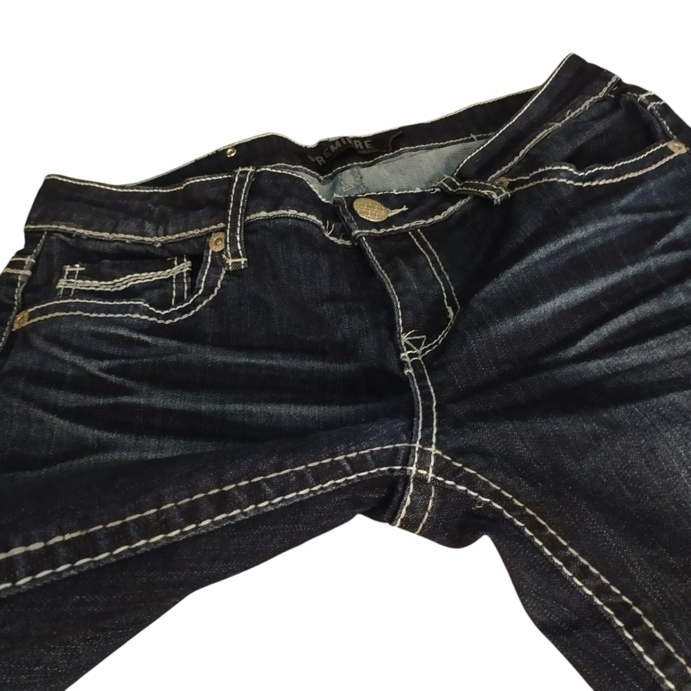 Premiere Rue 21 Women's Blue Embroidered Rhinestone Cropped Jeans Size 9/10 R - Picture 7 of 11